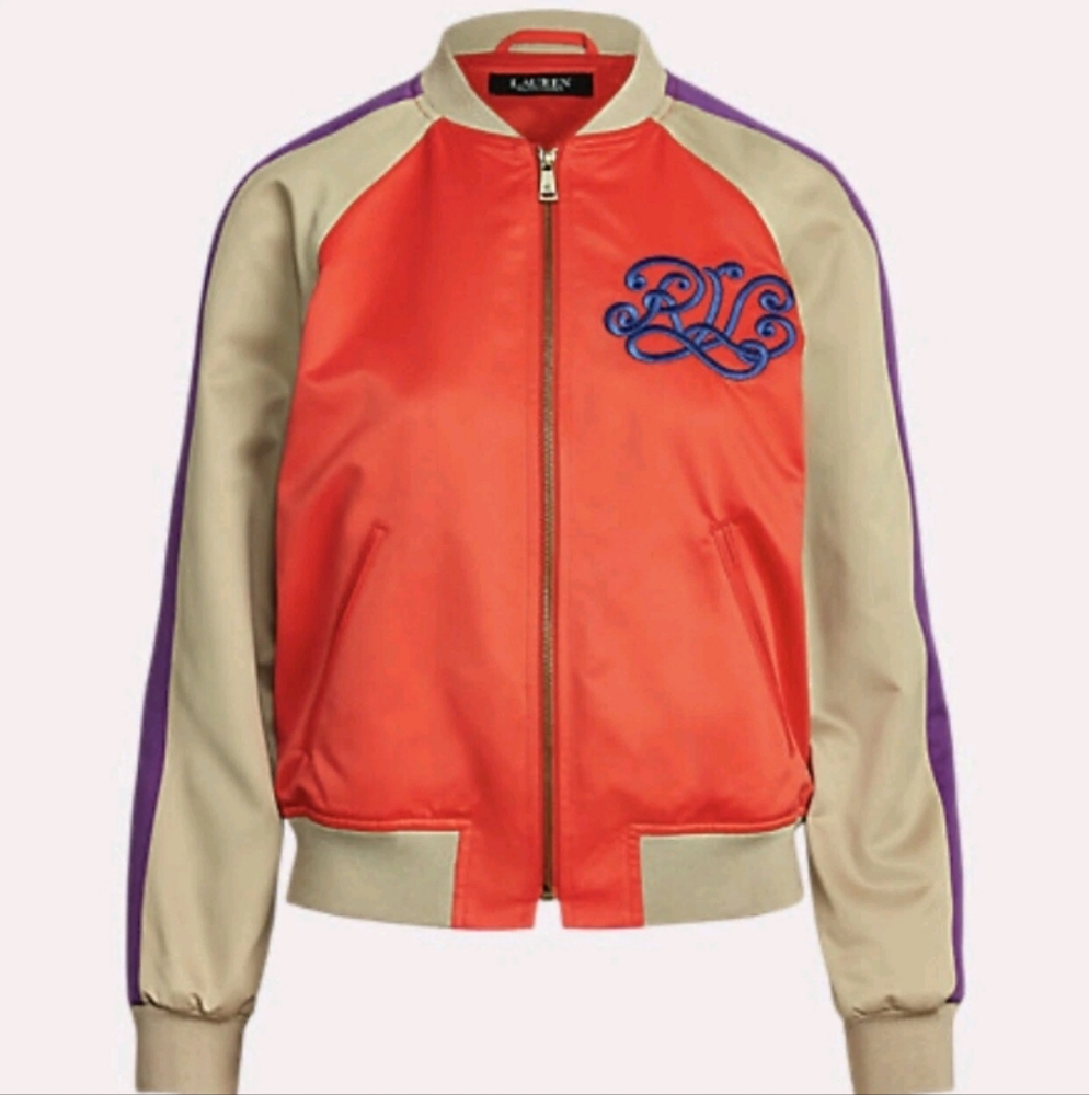 Lauren Ralph Lauren Vibrant Red and Beige Bomber Jacket